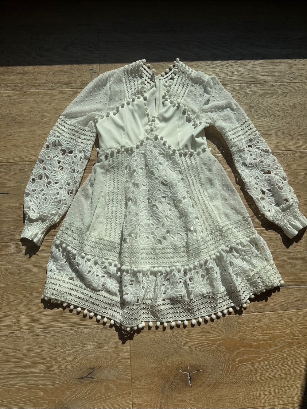 White Lace Long Sleeve Mini Dress